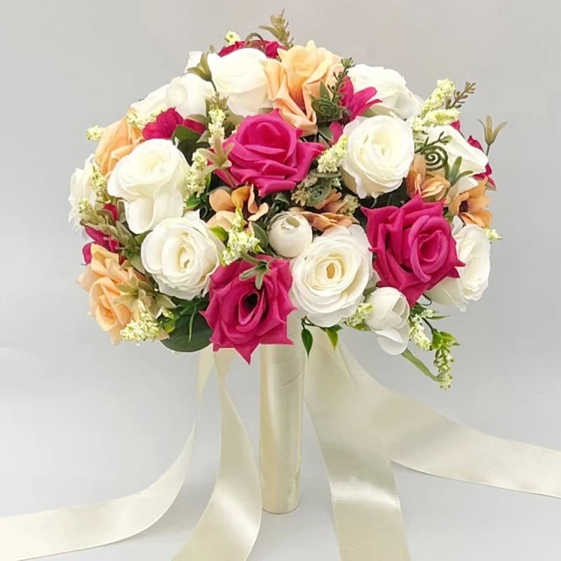 Bouquet de Fleurs Mariage Civil Fuchsia Blanc et Pêche
