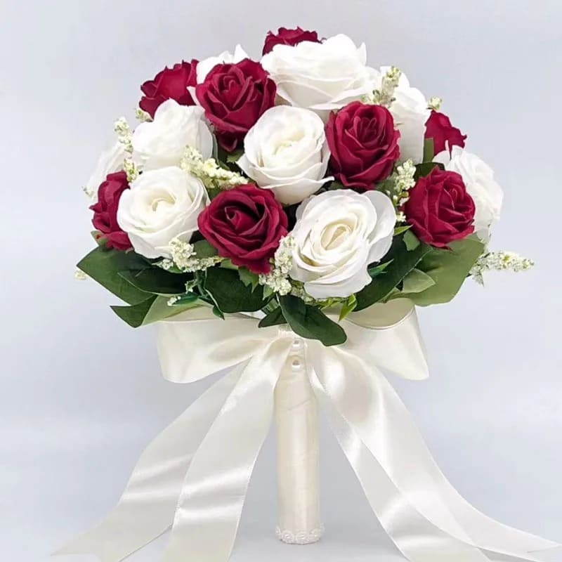 Bouquet de Fleurs Mariage Civil Rouge Foncé et Blanc