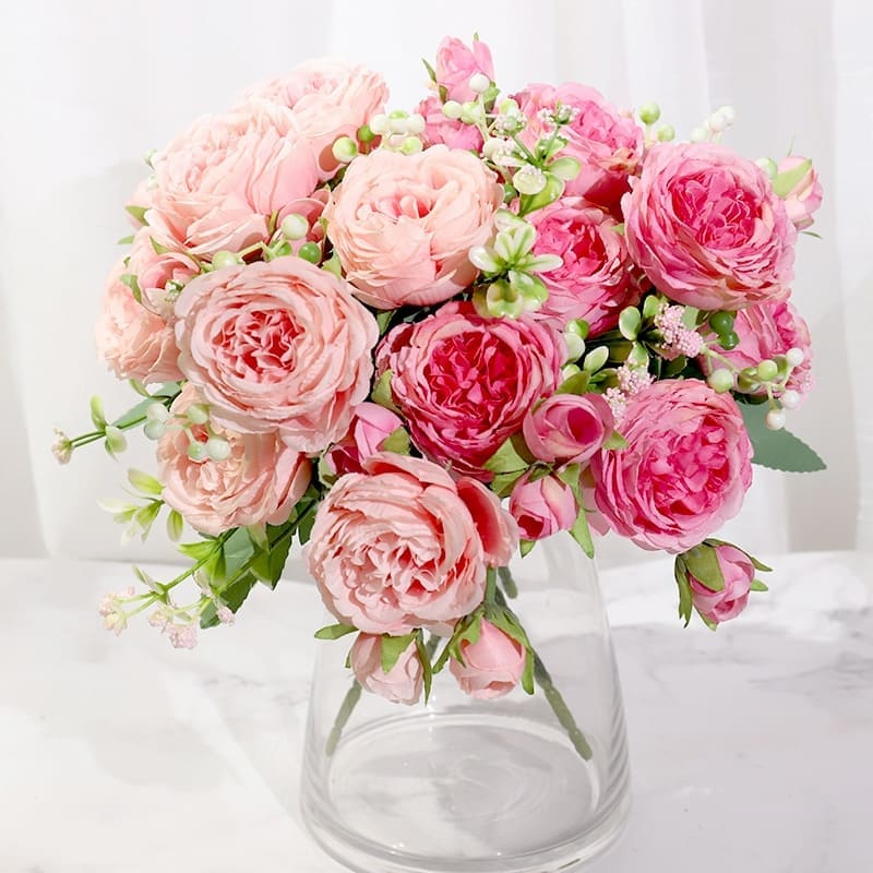 Bouquet de Pivoines Artificielles Rose Bonbon et Fuchsia