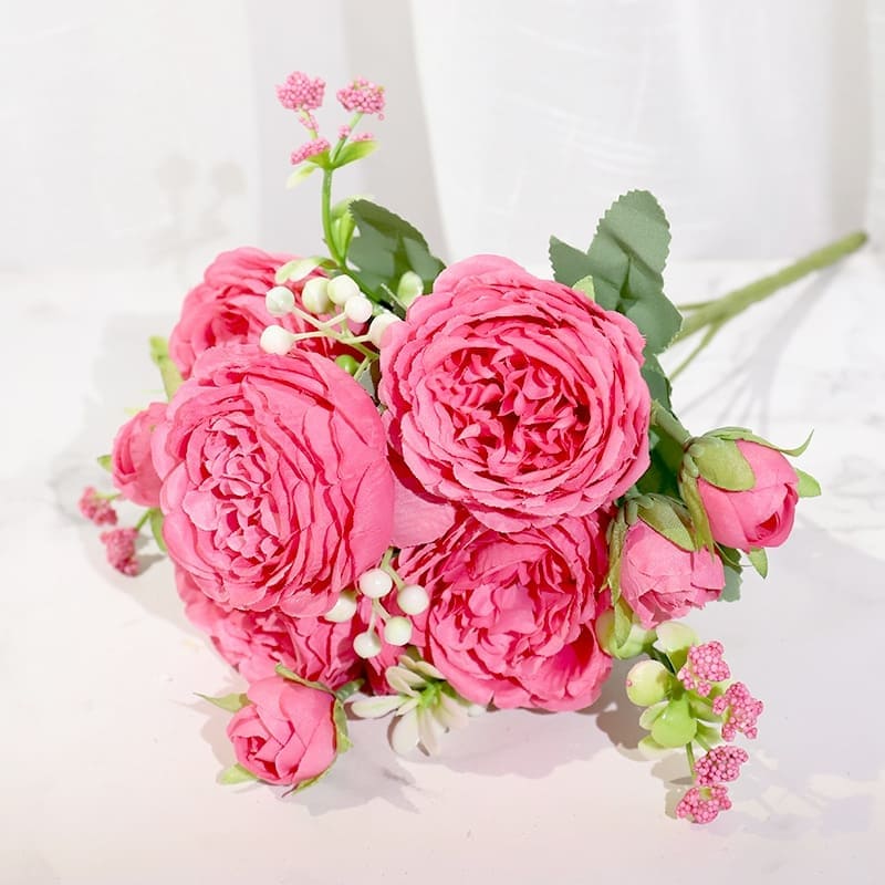 Bouquet de Pivoines Artificielles Rose et Fuchsia