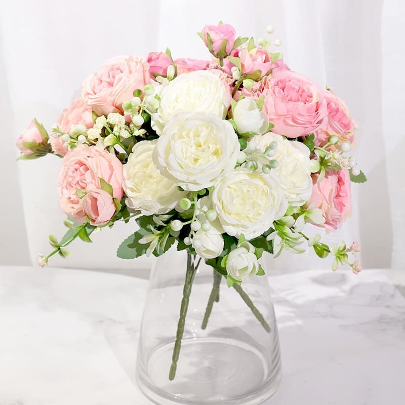Bouquet de Pivoines Artificielles Roses et Blanches