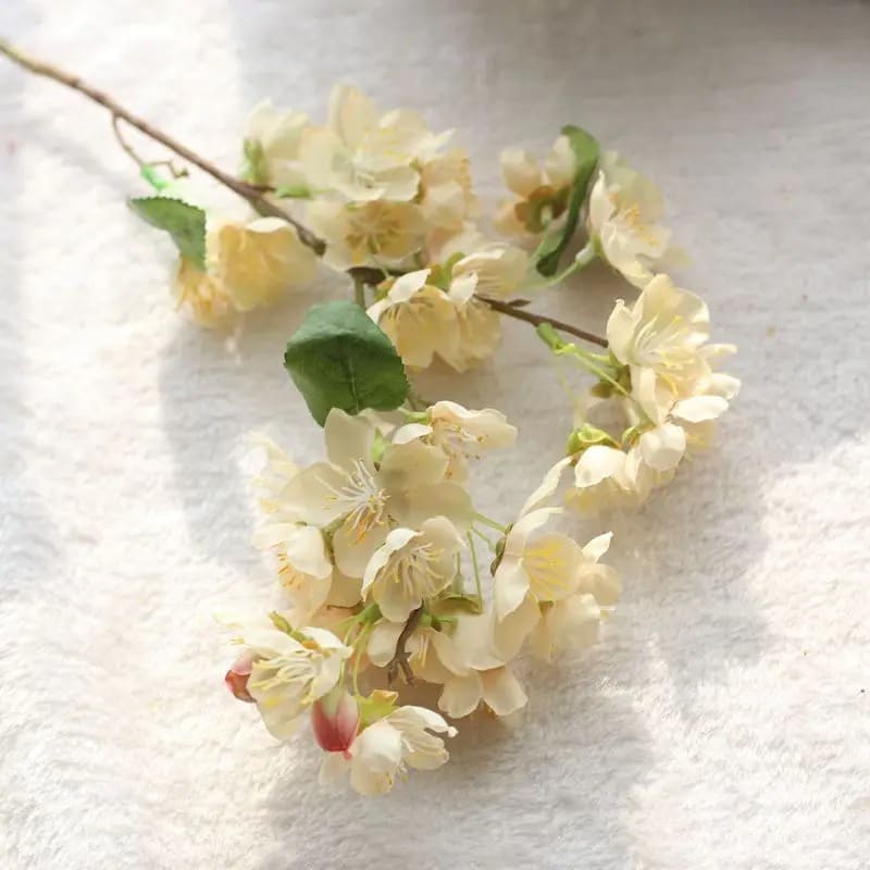 Branche Fleurs de Cerisier Artificielles Beige