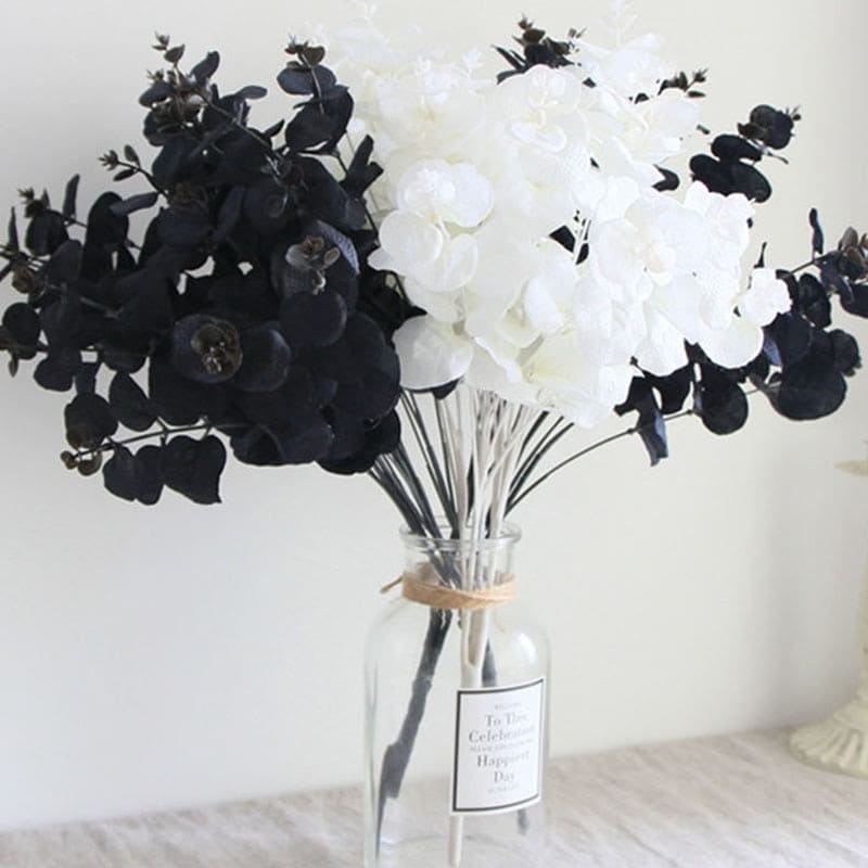 Branche d'Eucalyptus Artificielle Noir Blanc