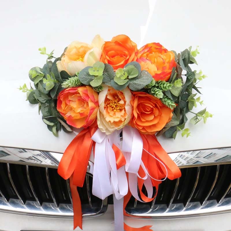 Capot de voiture pour mariage en fleurs séchées. Juin 2023. DK