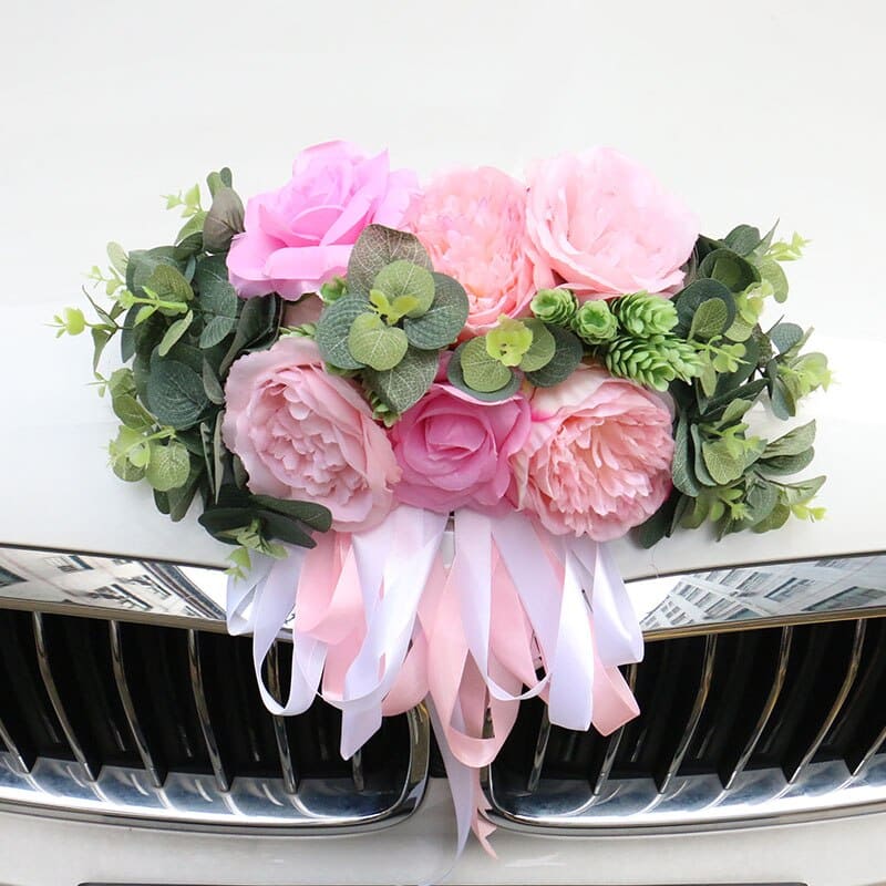 Capot de voiture pour mariage en fleurs séchées. Juin 2023. DK