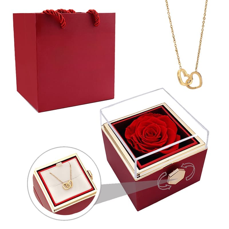 Coffret Rose Éternelle avec Collier Personnalisé