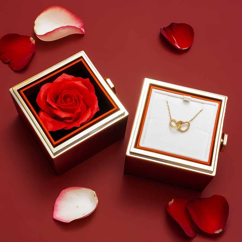 Coffret Rose Éternelle avec Collier Personnalisé Cadeau