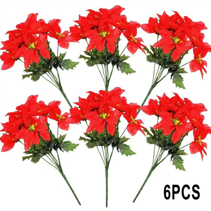 Decoration Noel 18 Pièces - 12 Poinsettia Artificiel Rouge Et 6 Branches Sapin Pour Sapin De Noël