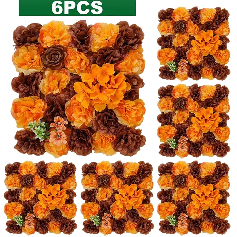 Murs de Fleurs Artificielles Mariage Orange et Marron