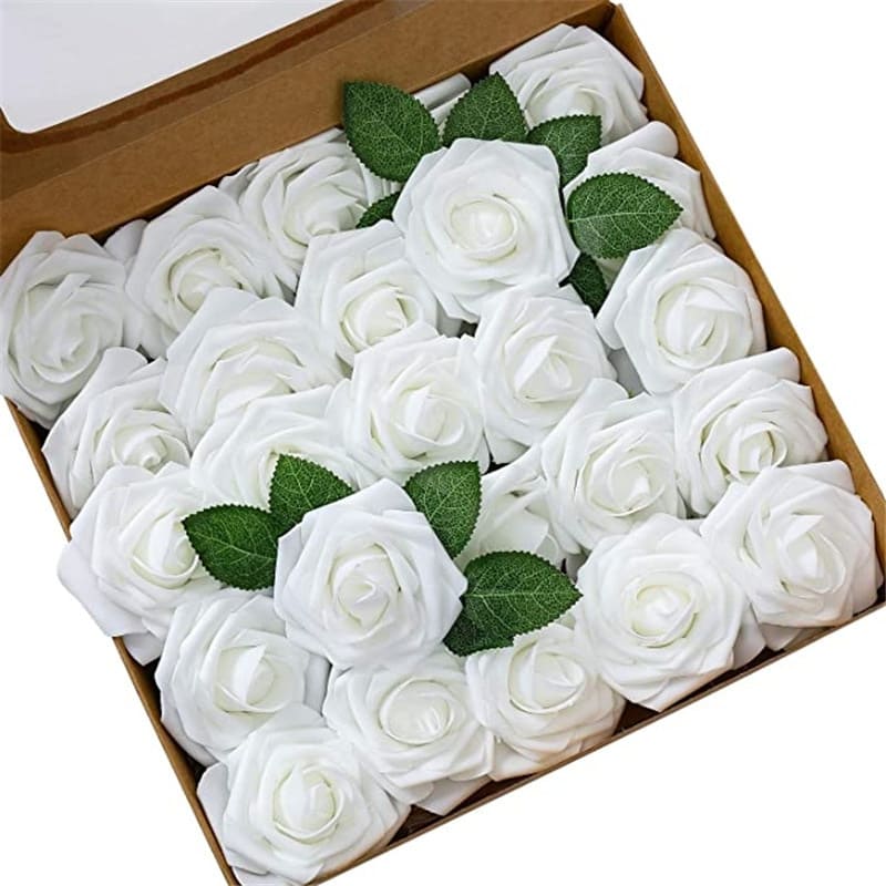 Roses Artificielles en Mousse Blanc