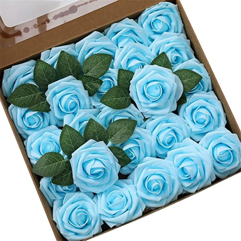 Roses Artificielles en Mousse Bleu Clair