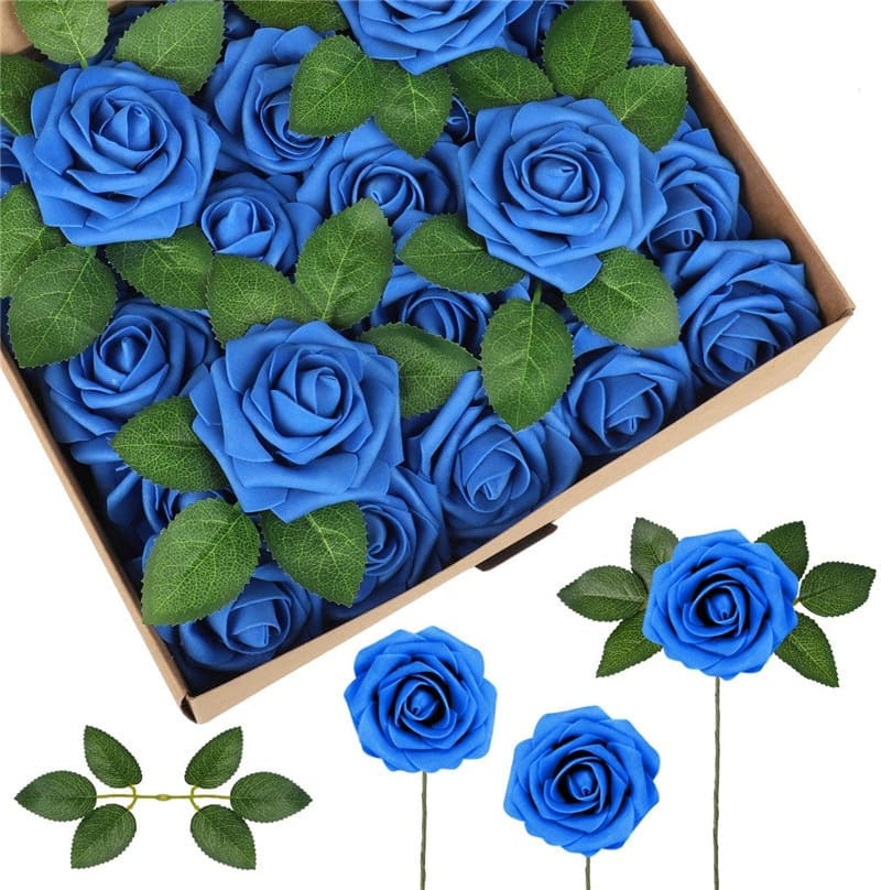 Roses Artificielles en Mousse Bleu Foncé