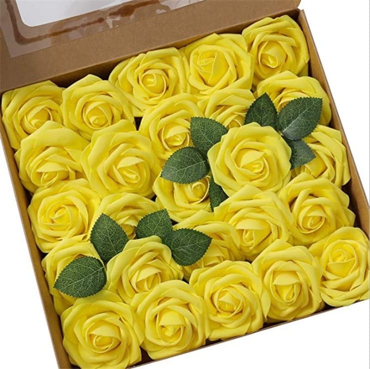 Roses Artificielles en Mousse Jaune