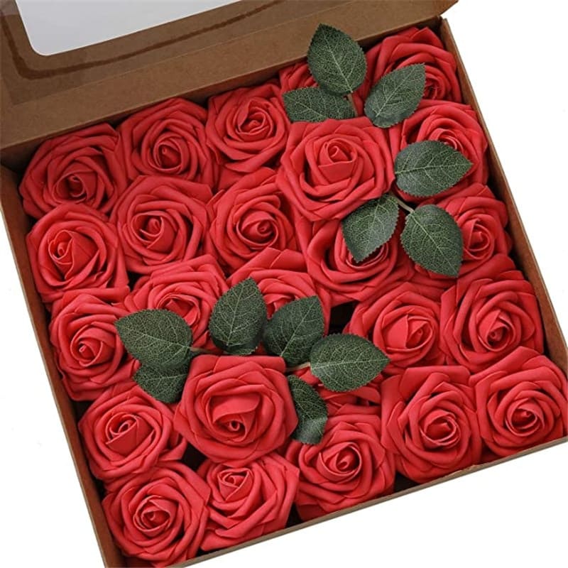 Roses Artificielles en Mousse Rouge