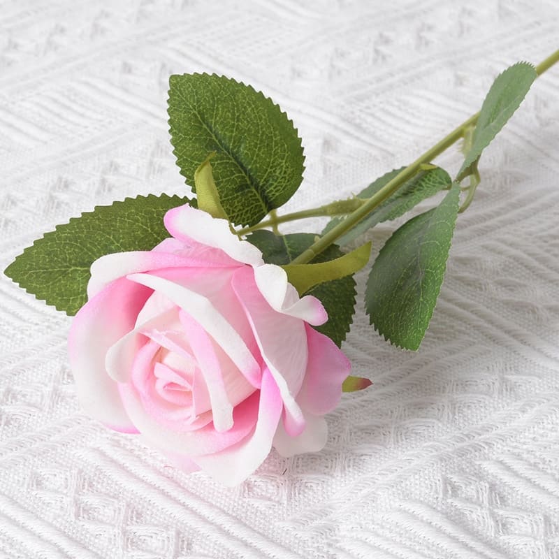 Roses Artificielles en Velours Blanc et Rose