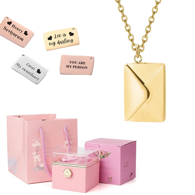 coffret rose éternelle collier lettre personnalisée rose or