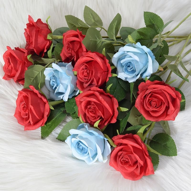 Bouquet Rose Bleue et Rouge Artificielle Saint Valentin